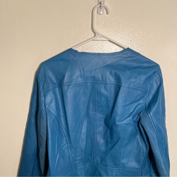 INC International Concepts Vegan Leather Draped Front Jacket Blue M - Picture 9 of 13